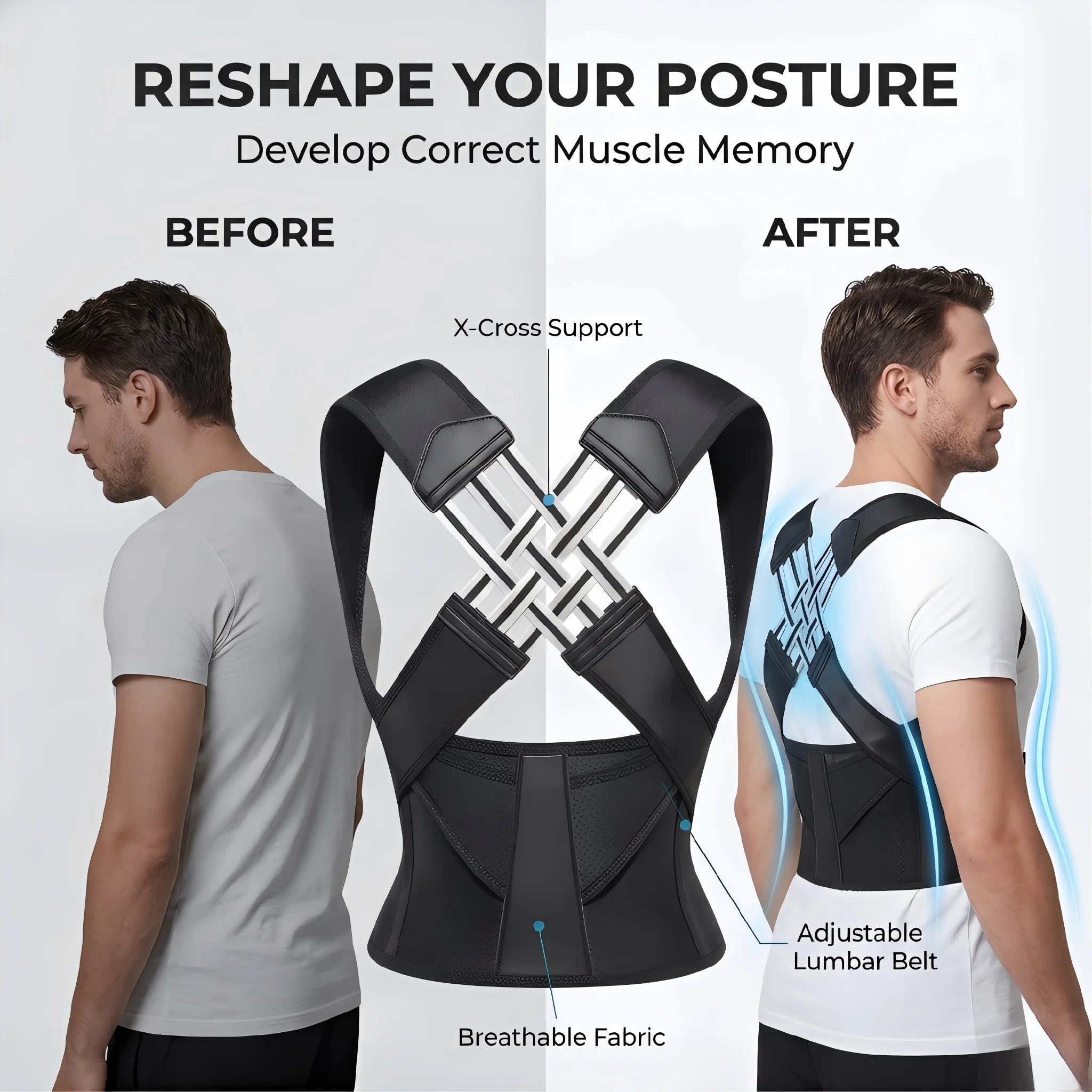 Back Brace Posture Corrector for Women Men Adjustable Lumbar Support Shoulder Posture Brace Improve Posture Back Pain Relief