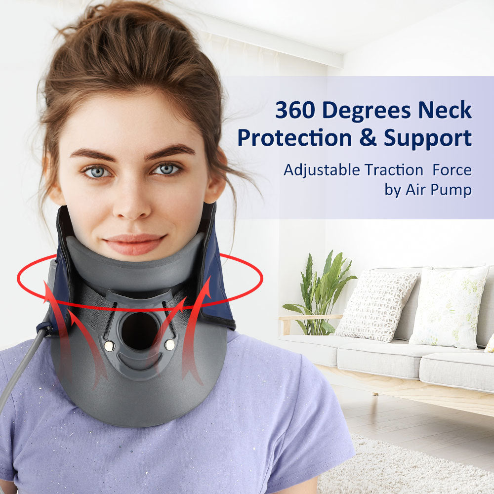 Adjustable inflatable neck brace for cervical posture correction and support