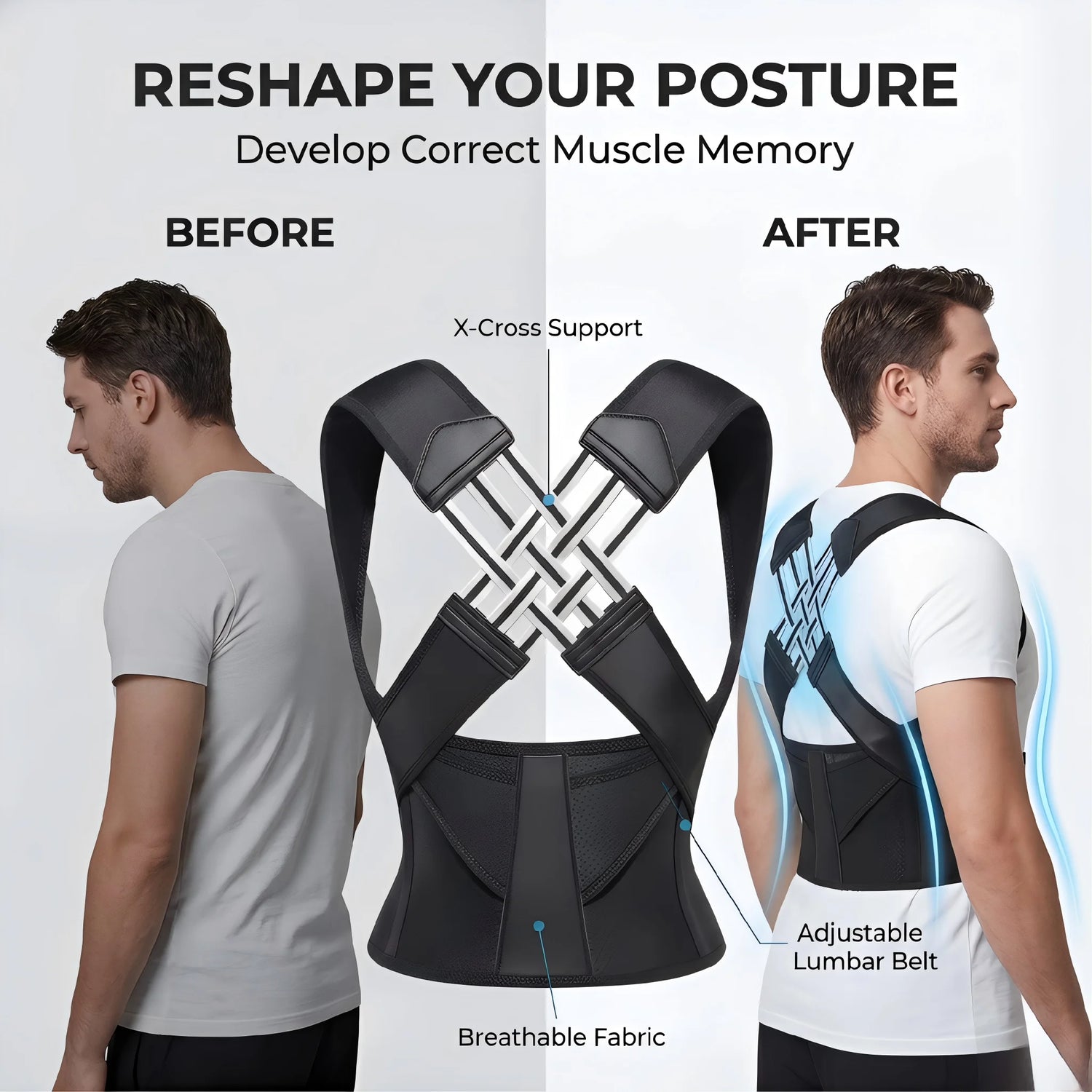 Back Brace Posture Corrector for Women Men Adjustable Lumbar Support Shoulder Posture Brace Improve Posture Back Pain Relief