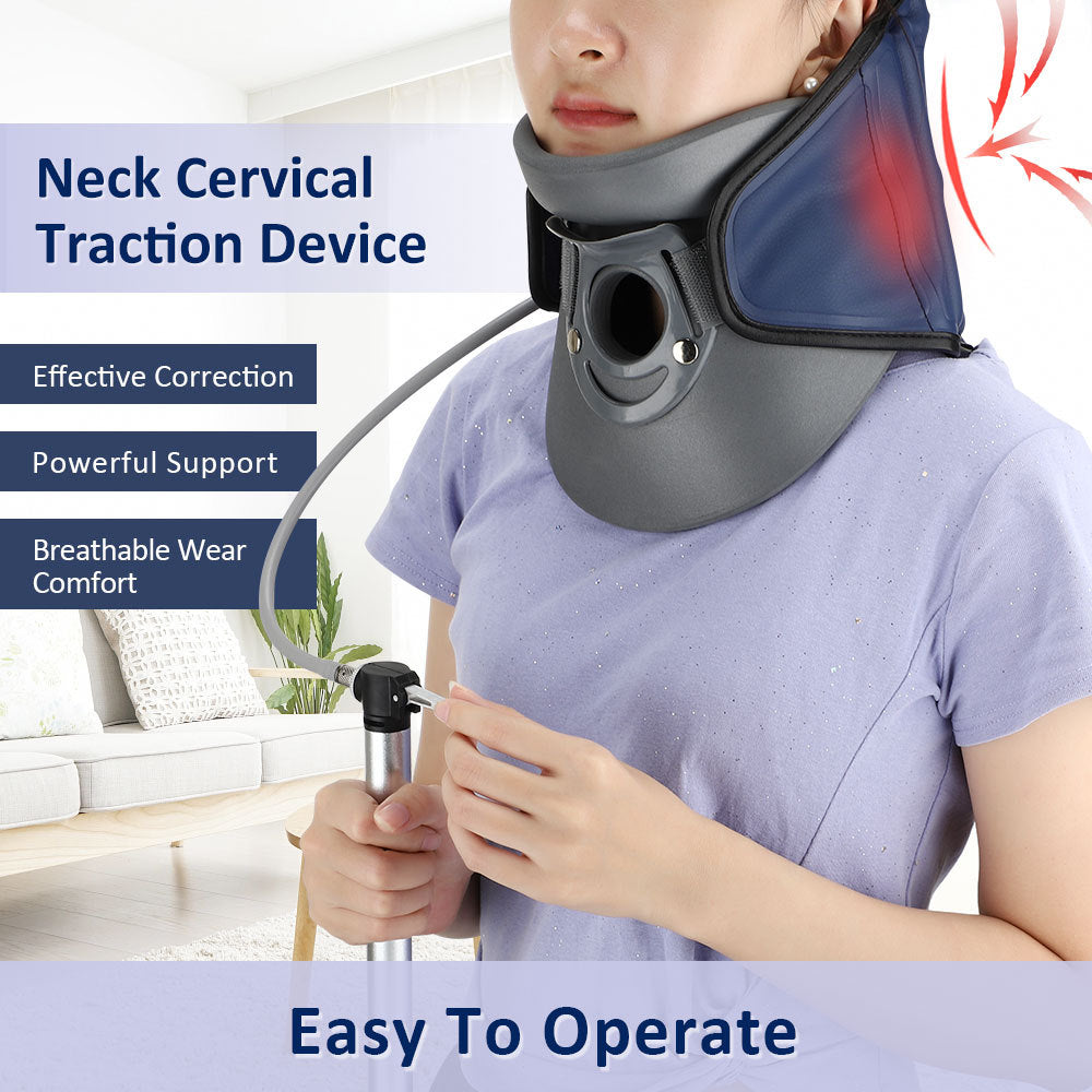 Adjustable inflatable neck brace for cervical posture correction and support