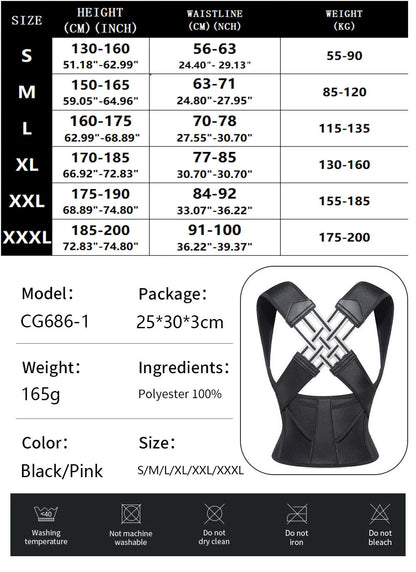 Posture Back Brace Adjustable Back Support Strap to Prevent Spinal Distortion and Hunchback for Men Women Corrector De Postura