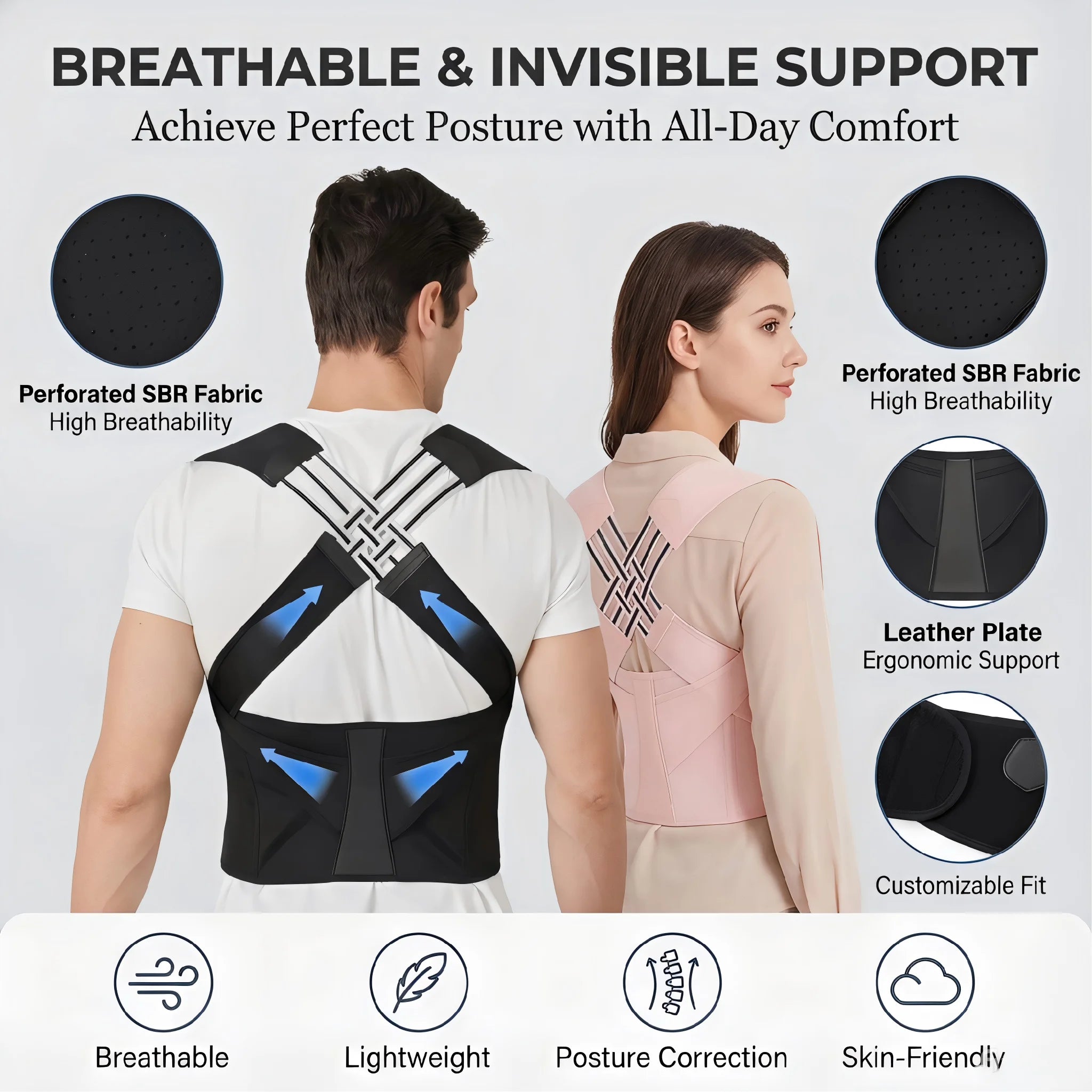 Back Brace Posture Corrector for Women Men Adjustable Lumbar Support Shoulder Posture Brace Improve Posture Back Pain Relief