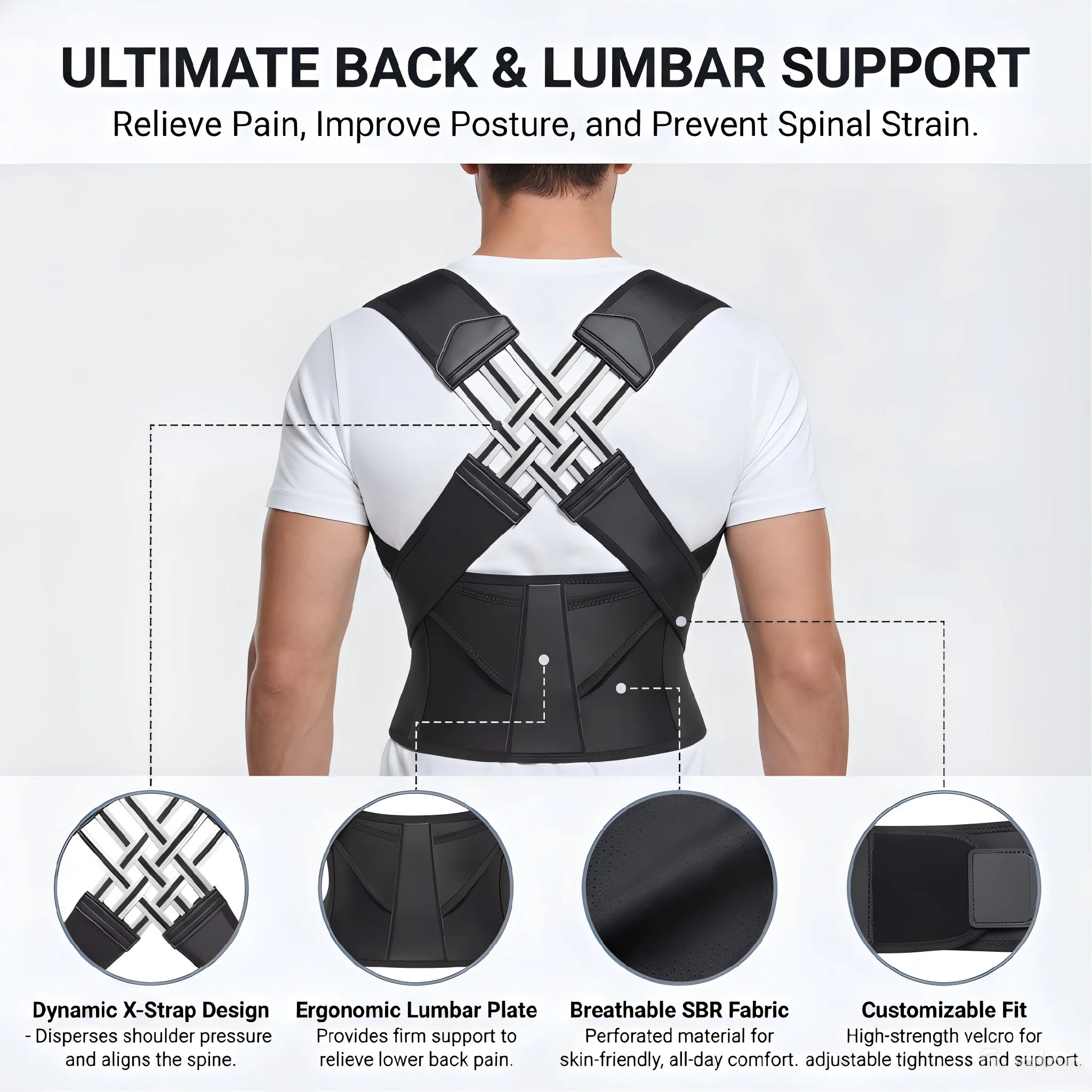 Back Brace Posture Corrector for Women Men Adjustable Lumbar Support Shoulder Posture Brace Improve Posture Back Pain Relief